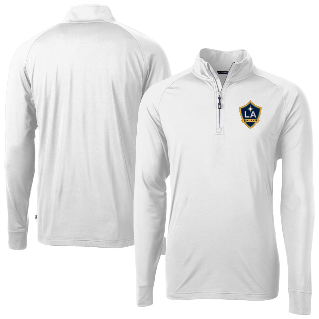  LA Galaxy Cutter & Buck Adapt Eco Knit Stretch Recycled Raglan Quarter-Zip Pullover Top - White